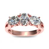 Jeulia Three Stone Oval Cut Sterling Silver Ring