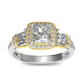 Jeulia Three Stone Halo Princess Cut Sterling Silver Ring
