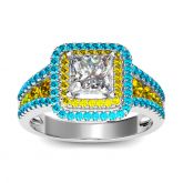 Jeulia Halo Princess Cut Sterling Silver Ring