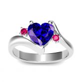 Jeulia Bypass Three Stone Heart Cut Sterling Silver Ring