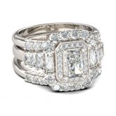 Jeulia Halo Radiant Cut Sterling Silver 3PC Ring Set