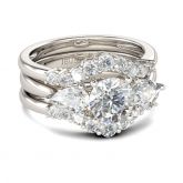 Jeulia Three Stone Round Cut Sterling Silver Ring Set