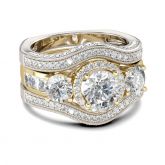 Jeulia Three Side Pave Round Cut Sterling Silver Ring Set