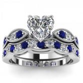 Jeulia Milgrain Heart Cut Sterling Silver Ring Set