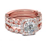Jeulia 3PC Halo Cushion Cut Sterling Silver Ring Set
