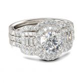 Jeulia Halo Round Cut Sterling Silver Ring Set
