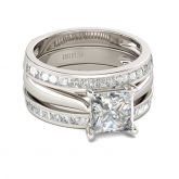 Jeulia Princess Cut Enhancer Sterling Silver Ring Set