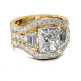 Jeulia Gold Tone Radiant Cut Sterling Silver Ring Set