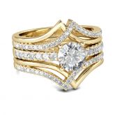 Jeulia Gold Tone Interwoven Round Cut Sterling Silver 3PC Ring Set