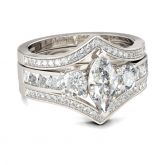 Jeulia Three Stone Marquise Cut Sterling Silver Ring Set