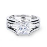 Jeulia Interchangeable Princess Cut Sterling Silver Ring Set