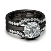 Jeulia Black Tone 3PC Cushion Cut Sterling Silver Ring Set