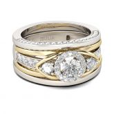 Jeulia Three Stone Round Cut Sterling Silver Ring Set