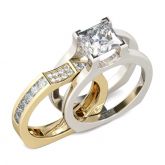 Jeulia Two Tone Princess Cut Sterling Silver Ring Set