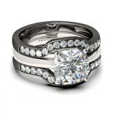 Jeulia 3PC Two Tone Cushion Cut Sterling Silver Ring Set