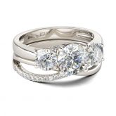 Jeulia Three Stone Crossover Round Cut Sterling Silver Ring Set
