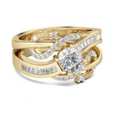 Jeulia Gold Tone Round Cut Sterling Silver Ring Set