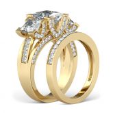 Jeulia Three Stone Princess Cut Sterling Silver Ring Set