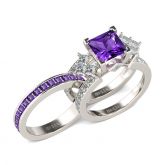 Jeulia Cluster Princess Cut Sterling Silver Ring Set