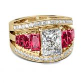 Gold Tone Radiant Cut Sterling Silver Ring Set