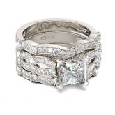 Jeulia 3PC Princess Cut Sterling Silver Ring Set