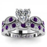 Jeulia Milgrain Heart Cut Sterling Silver Ring Set