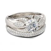 Jeulia Leaf Design Round Cut Sterling Silver Ring Set
