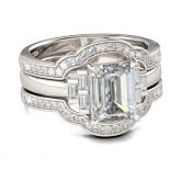 Jeulia Emerald Cut Sterling Silver Three-Piece Ring Set
