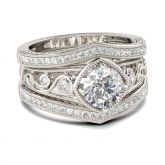 Jeulia Milgrain Scrollwork Round Cut Sterling Silver Ring Set