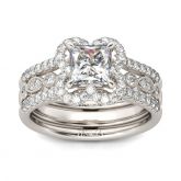 Jeulia Floral Princess Cut Interchangeable Sterling Silver Ring Set