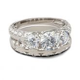 Jeulia Milgrain Three Stone Round Cut Sterling Silver Ring Set