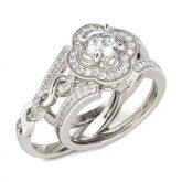 Jeulia Twist Floral Halo Round Cut Interchangeable Sterling Silver Ring Set