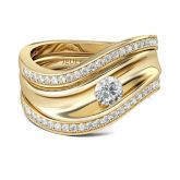 Jeulia Irregularity Gold Tone Round Cut Sterling Silver Ring Set