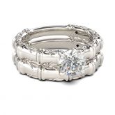Jeulia Bamboo Design Round Cut Sterling Silver Ring Set