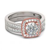 Two Tone Halo Round Cut Sterling Silver Ring Set