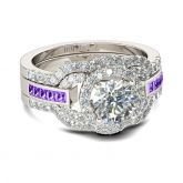 Jeulia 3PC Halo Round Cut Sterling Silver Ring Set