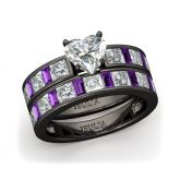 Jeulia Black Tone Heart Cut Sterling Silver Ring Set