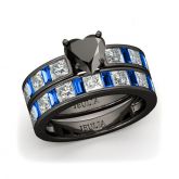 Jeulia Black Tone Heart Cut Sterling Silver Ring Set