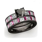 Jeulia Black Tone Heart Cut Sterling Silver Ring Set