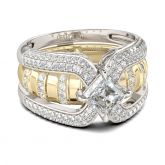 Jeulia Interchangeable Two Tone Princess Cut Sterling Silver Ring Set