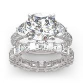 Jeulia Three Stone Cushion Cut Sterling Silver Ring Set
