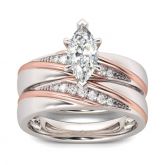 Diagonal Marquise Cut Sterling Silver Ring Set