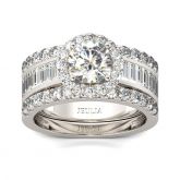 Jeulia 3PC Halo Round Cut Sterling Silver Ring Set