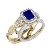 Jeulia Halo Radiant Cut Sterling Silver Interchangeable Ring Set