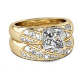 Jeulia Diagonal Princess Cut Sterling Silver Ring Set