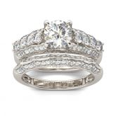 Contoured Round Cut Sterling Silver Ring Set