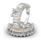 Jeulia Two Tone Scrollwork Emerald Cut Sterling Silver Ring Set