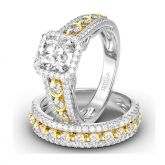 Two Tone Halo Round Cut Sterling Silver Ring Set