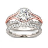 Jeulia Two Tone Halo Round Cut Sterling Silver Ring Set