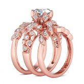 Jeulia 3PC Leaf Shape Round Cut Sterling Silver Ring Set